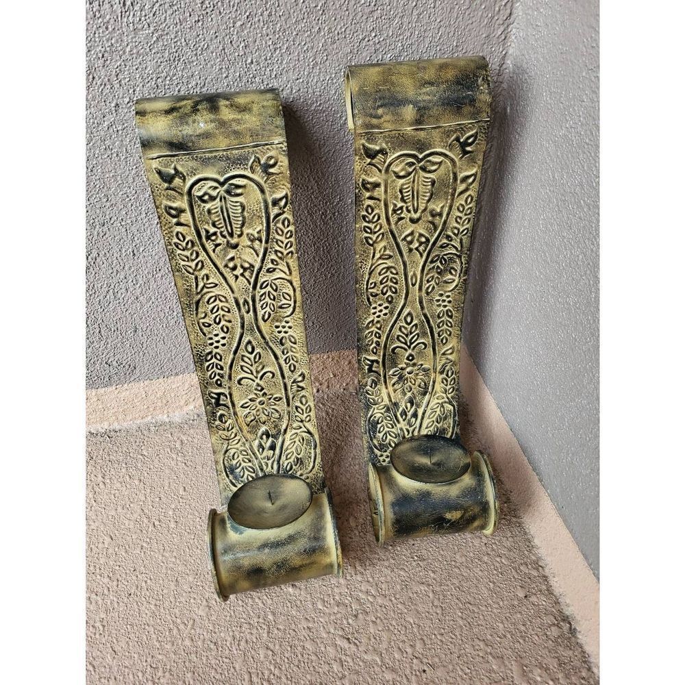 2 (20 'x 5 ')  Vintage carved metal candle holders